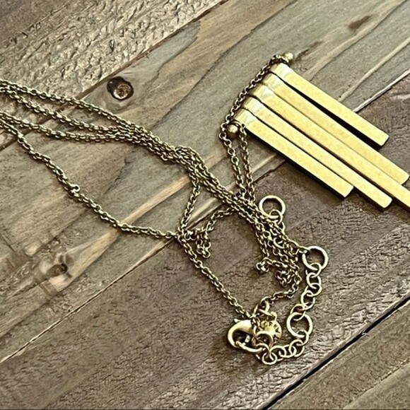 J.Crew Vertical Bar Brass Rhinestone Necklace - Picture 4 of 7